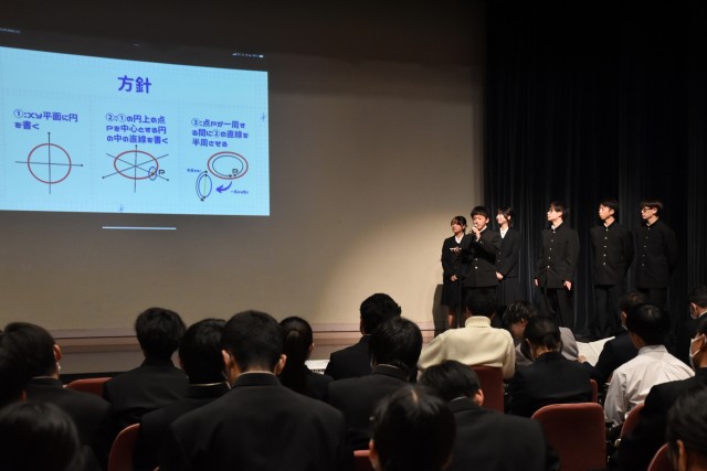 研究成果を発表する生徒たち＝下田市民文化会館