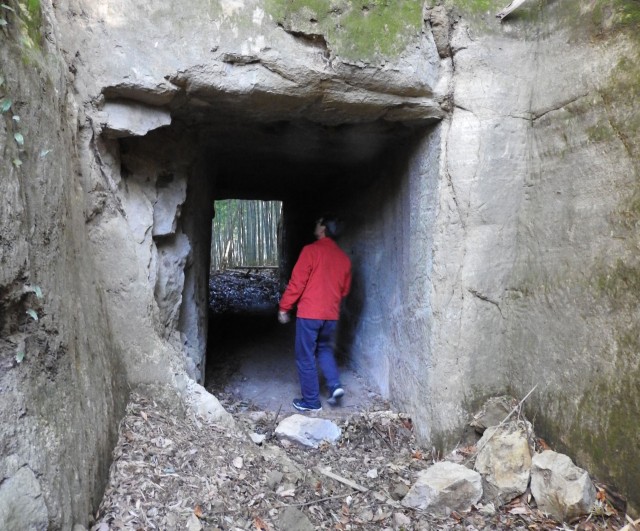 明治時代に子どもらが学校へ通う近道として下り尾峠に地元の石工によって掘られた手掘りトンネル