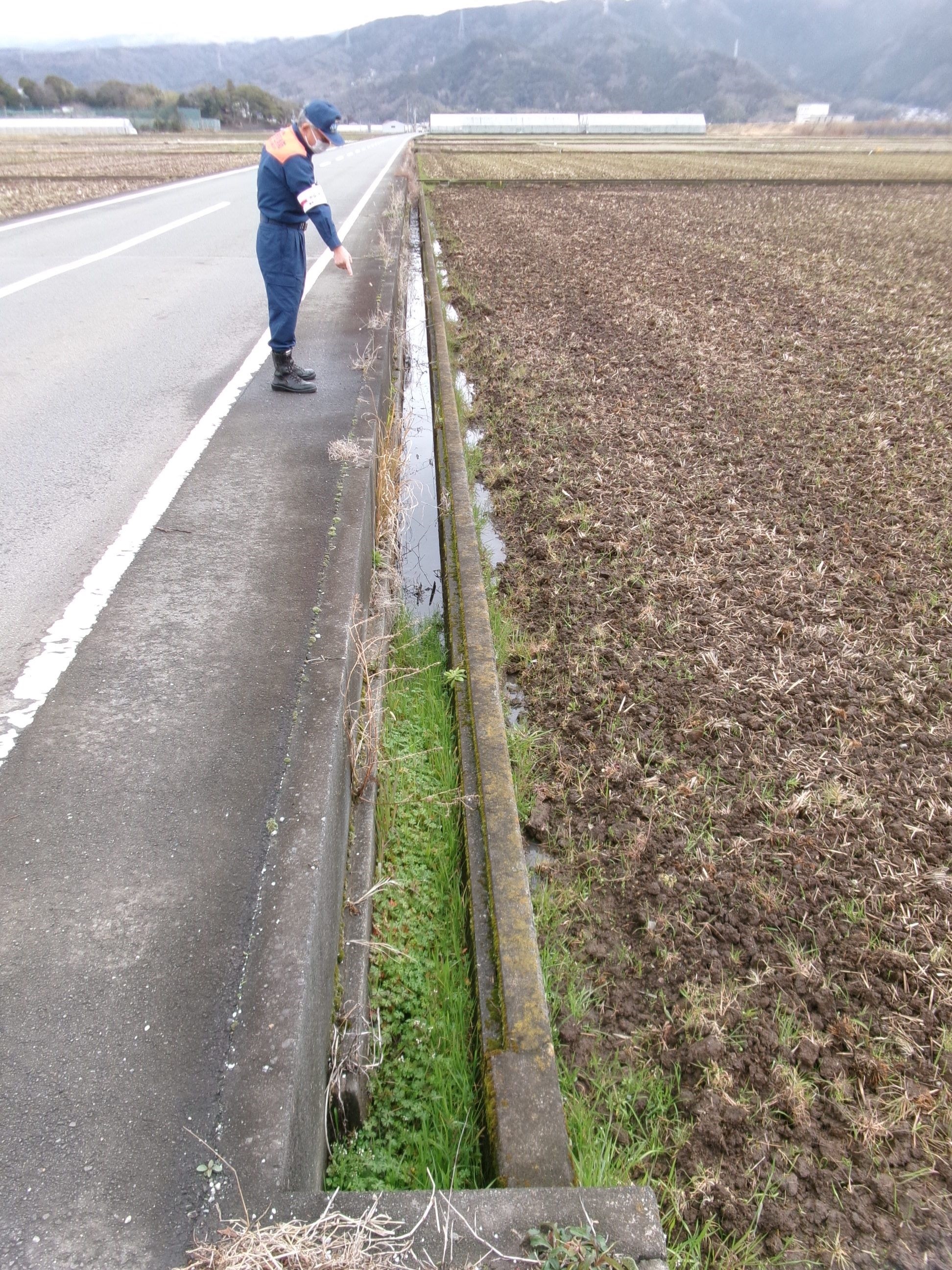 ごみがたまっていた農業用水路と田んぼ＝函南町仁田